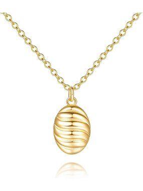 14K Gold Oval Pendant Necklace for Women - Simple Timeless Charm, 16+2in